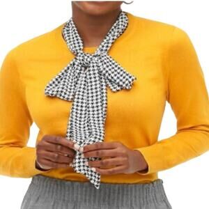 J.Crew Colorful Chic Houndstooth Scarf Mustard Yellow Pullover Sweater, large